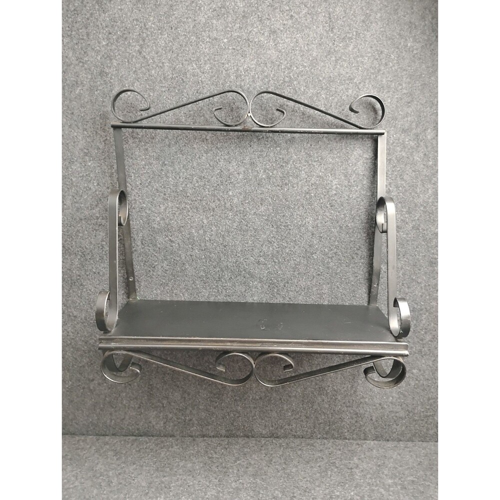 Vintage Black Metal Wrought Iron Shelf Spice Rack Primitive Cottage Core Decor
